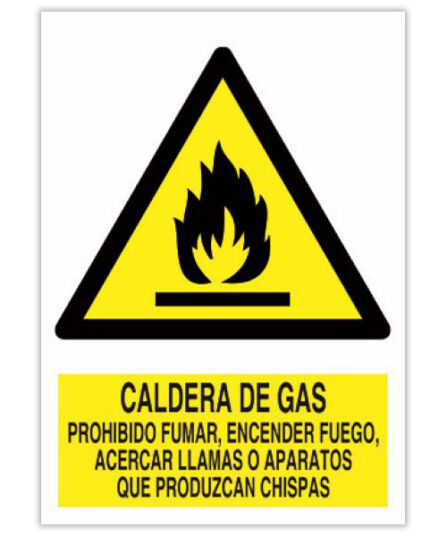 Caldera de Gas, Prohibido Fumar, Encender Fuego, Acercar Llamas o Aparatos que Produzcan Chispas